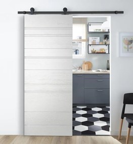 Porta scorrevole reversibile Mast Incisa in mdf bianco, L 93 x H 212 cm, con binario Industrial