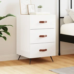 Comodino Bianco Lucido 40x40x66 Cm İn Legno Multistrato /