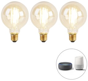 Set di 3 lampade LED intelligenti E27 dimmerabili e calde G95 goldline 7W 806 lm 1800K - 3000K