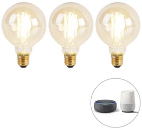 Set di 3 lampadine LED intelligenti E27 dimmerabili con luce calda G95 Goldline 7W 806lm 1800K - 3000K