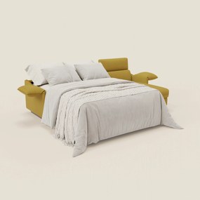 Violetta Divano Letto Angolare con Penisola contenitore, Poggiatesta e Materasso Alto H18 in tessuto impermeabile T13 giallo