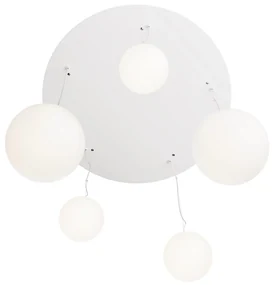 Lampadario Minimal Basic Form In Metallo Bianco 5 Luci Con Diffusori In Vetro