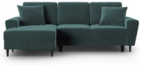 Divano angolare color petrolio allungabile e con contenitore (con penisola a sinistra/con chaise lounge) con rivestimento in velluto Kyoto – Cosmopolitan Design