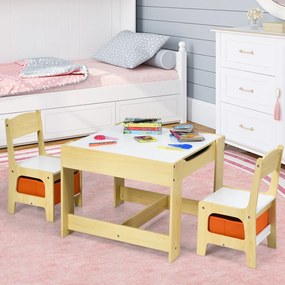 Costway Set tavolo con 2 sedie per bambini in legno Set di 3 pezzi mobili per bimbi 62x62x48cm Naturale