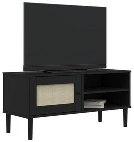 Mobile tv senja aspetto rattan nero 106x40x49 cm massello pino