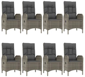 Set da pranzo giardino 9pz con cuscini nero e grigio polyrattan