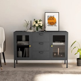 Credenza Antracite 105x35x70 Cm İn Acciaio E Vetro Temperato /