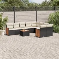 Set Divani da Giardino 10pz con Cuscini in Polyrattan Nero 3227988