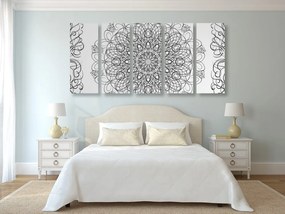 Quadri 5 pezzi – Mandala floreale astratta in bianco e nero