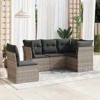 Set Divano da Giardino 5pz con Cuscini Grigio Chiaro Polyrattan 3249481