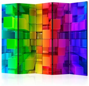 Paravento Puzzle colorato II (5 parti) - blocchi geometrici 3D colorati