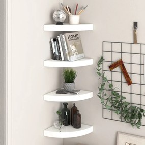 Scaffali Angolari A Parete 4 Pz Bianco Lucido 25x25x3,8 Cm Mdf /