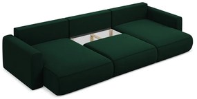 Divano angolare verde allungabile/con contenitore (a U) con rivestimento in velluto Kapua – Makamii