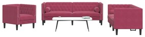Set Divani Chesterfield 3pz Con Cuscini Rosso Vino Velluto /