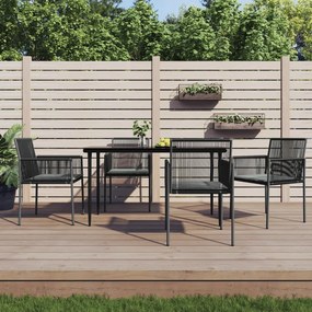 Set pranzo giardino 5 pz con cuscini polyrattan e acciaio nero