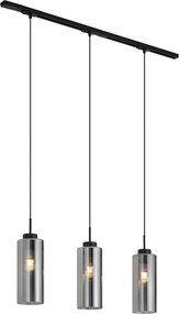 Sistema a binario moderno nero con 3 lampade a sospensione in vetro fumé monofase - Iconic Laura
