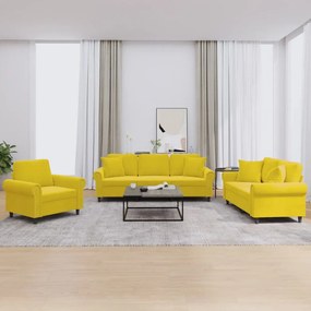 Set Di Divani 3 Pz Con Cuscini Giallo İn Velluto /