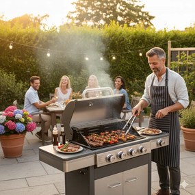 Barbecue a Gas GPL 4 Fuochi + 1 Fornello Laterale Ompagrill Indianapolis 5/B in Acciaio Inox...