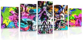Quadri 5 pezzi – Teschio artistico colorato