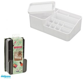 Organizer Porta Cosmetici "Smack"In Plastica Con 11 Scomparti e Box Con Coperchio Bianco