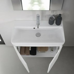 Mobile bagno sospeso 70 cm bianco lucido salvaspazio con specchio Clip