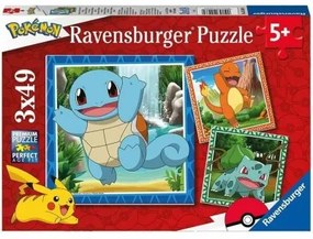 Set di 3 Puzzle Pokémon Ravensburger 05586 Bulbasaur, Charmander  Squirtle 147 Pezzi