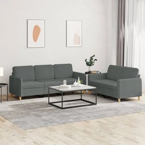 Set di divani 2 pz con cuscini grigio scuro in tessuto