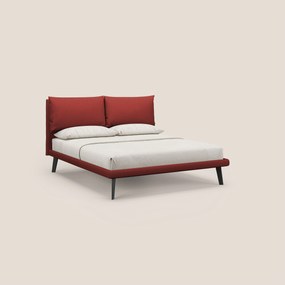 Astrid letto imbottito con piedi in legno in microfibra smacchiabile T11 rosso