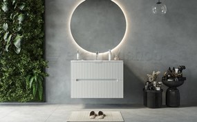 Mobile bagno bianco opaco 80x46 cannettato Urbino 2.0 con lavabo in resina e due cassetti