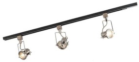 Sistema a binario con 3 faretti monofase nero con acciaio - Suplux