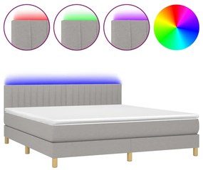 Letto a molle materasso e led grigio chiaro 160x200 cm tessuto