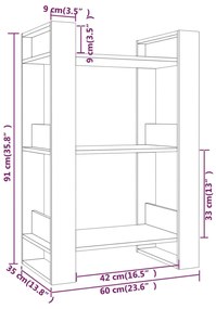 Libreria/Divisorio 60x35x91 cm in Legno Massello di Pino