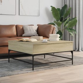 Tavolino Rovere Sonoma 95x95x45 Cm Legno Multistrato E Metallo /