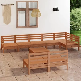 Set salotto da giardino 9 pz in legno massello di pino miele