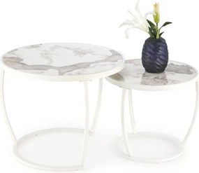 Set di 2 Tavolini da caffè Ines effetto marmo beige/bianco