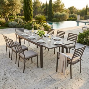 DEXTER - set tavolo in alluminio cm 200/300 x 100 x 74 h con 6 sedie e 2 poltrone Dexter