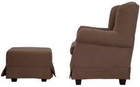 Poltrona imbottita in tessuto sfoderabile BERGERE MARRONE con pouf