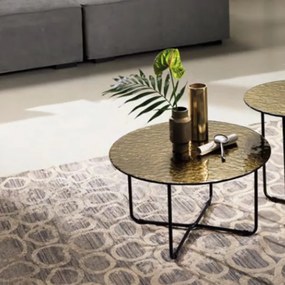 Tavolino tondo con piano vetro temperato effetto martellato Bronzo JON 60