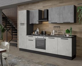 Cucina montata Dora bianco e grigio chiaro, lavello a destra, L 300 cm, completa di: cappa a camino, piano cottura a gas, forno e frigorifero