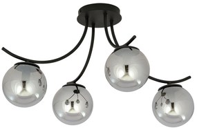 Plafoniera Moderna 4 Luci Coeo In Acciaio Nero E Diffusori In Vetro Fumè