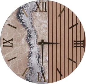 Orologio da Muro 60 cm in Legno cannettato e Marmo design