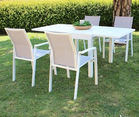 JERRI - set tavolo in alluminio cm 90/180 x 90 x 75 h con 4 poltrone Lotus