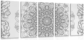 Quadri 5 pezzi – Mandala floreale astratta in bianco e nero