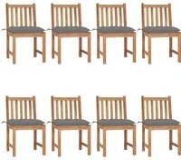 Sedie da Giardino con Cuscini 8 pz in Legno Massello di Teak 3073158