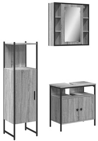 Set mobili da bagno 3 pz grigio sonoma in legno multistrato