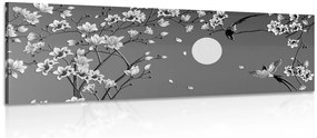 Stampa su tela – Uccellini in bianco e nero sul ramo dell'albero