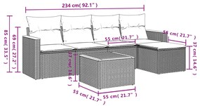 Set divano da giardino 6 pz con cuscini beige in polyrattan