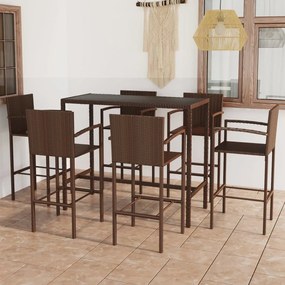 Set da bar da giardino 7 pz in polyrattan marrone