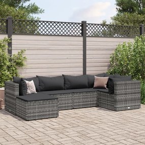 Set divani da giardino 6 pz con cuscini in polyrattan grigio