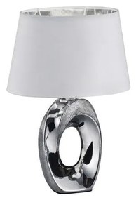 Lampada da tavolo in ceramica e tessuto bianco e argento , altezza 33 cm Taba - Trio